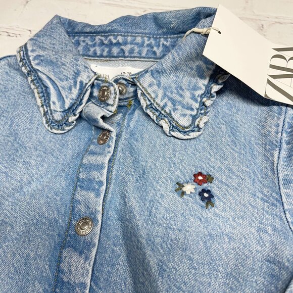 NWT Zara 12-18 month Girls Chambray Jacket + Knit Pants Bundle Blue Pink - Picture 3 of 6